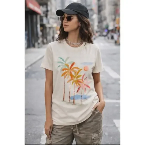 J. Crew Collector Palms Graphic Cotton Tee BY964 Size M - Picture 2 of 12